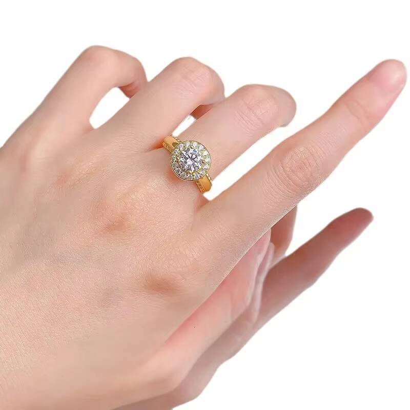 MEENOY Ins Style 925 Sterling Silver Light Luxury Old Money Coin 18K Gold Diamond Wedding Ring for Women