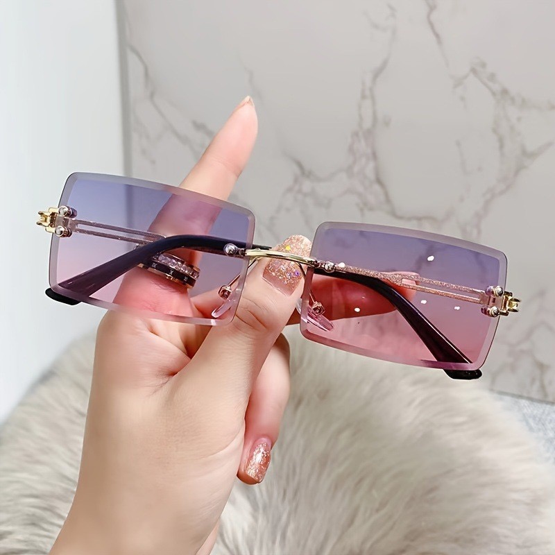 2025 European and American new cross-border square frameless cut-edge metal sunglasses women's gradient sunglasses trend glasses