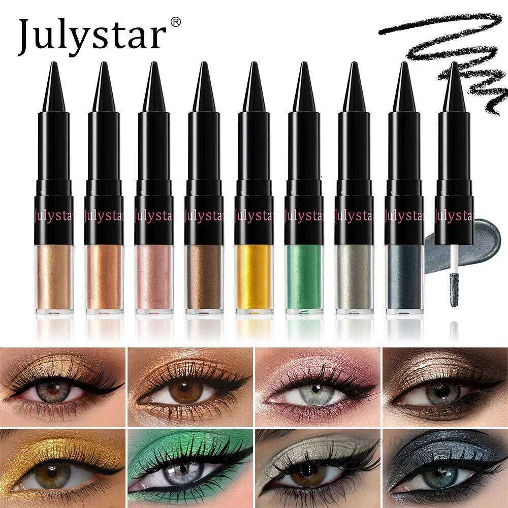 y Pearlescent Green Liquid Eye Shadow 2 in 1 Glitter Metallic Eyeshadow Eyeliner Pen Gold Pink Easy To Color Lasting Makeup X250727