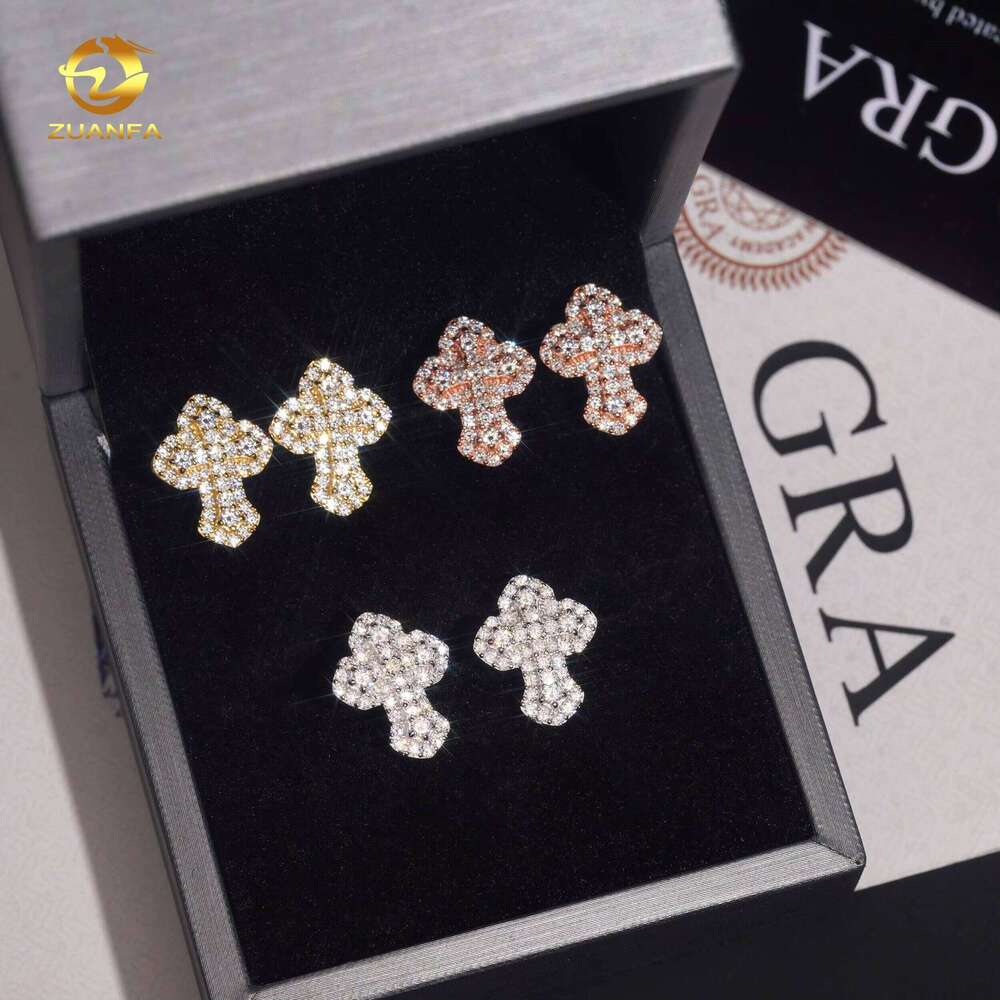 Fashion Men's Screw Back D VVS Moissanite Iced Hip Hop Accessories Sier Cross Earrings