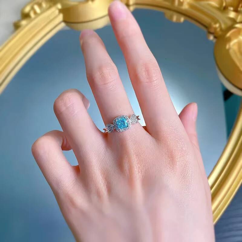 MEENOY Trendy Silver 925 Cut Lab Sapphire Paraiba Tourmaline Gemstone Engagement Candy Diamond Ring