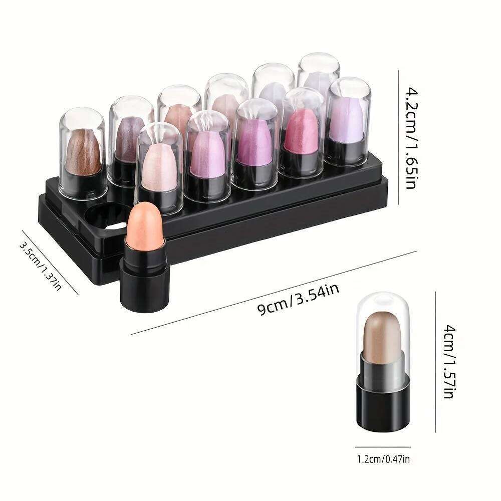 12 Colors Glitter Gradient Eye shadow Stick Pen Makeup Set, Waterproof Shimmer Pink Eyeshadow Sticks X250726
