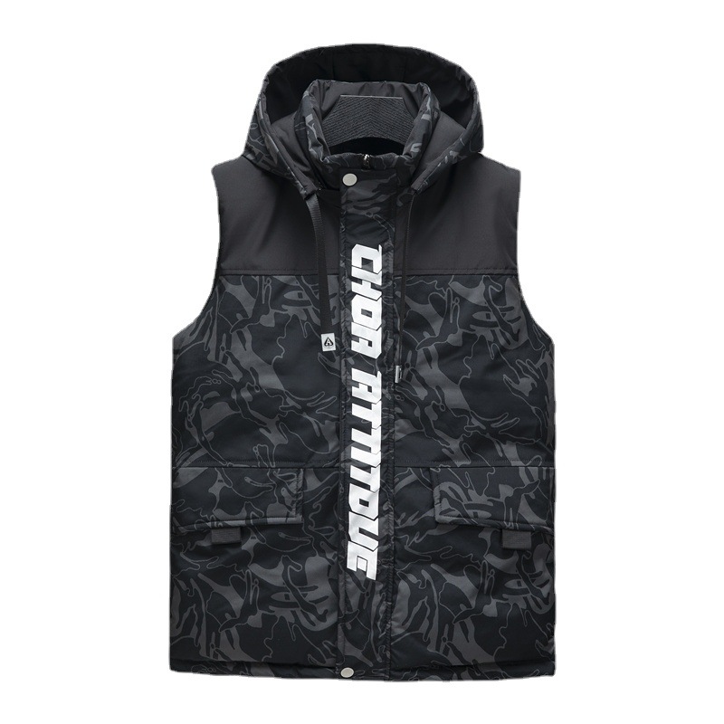 Detachable hat cotton vest mens winter clothing new style hooded cotton vest