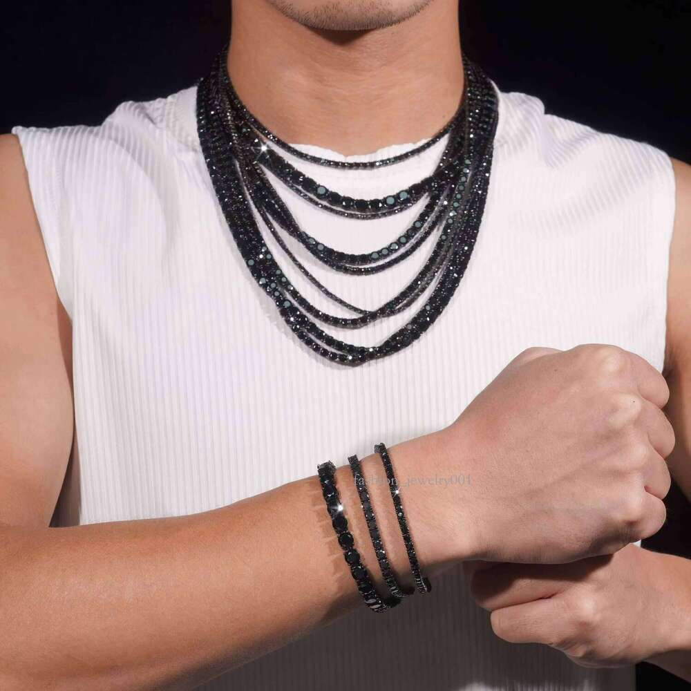 GRA Certificate Double Safety Clasp Hip Hop Sier Black Moissanite Dia Tennis Chain Bracelet