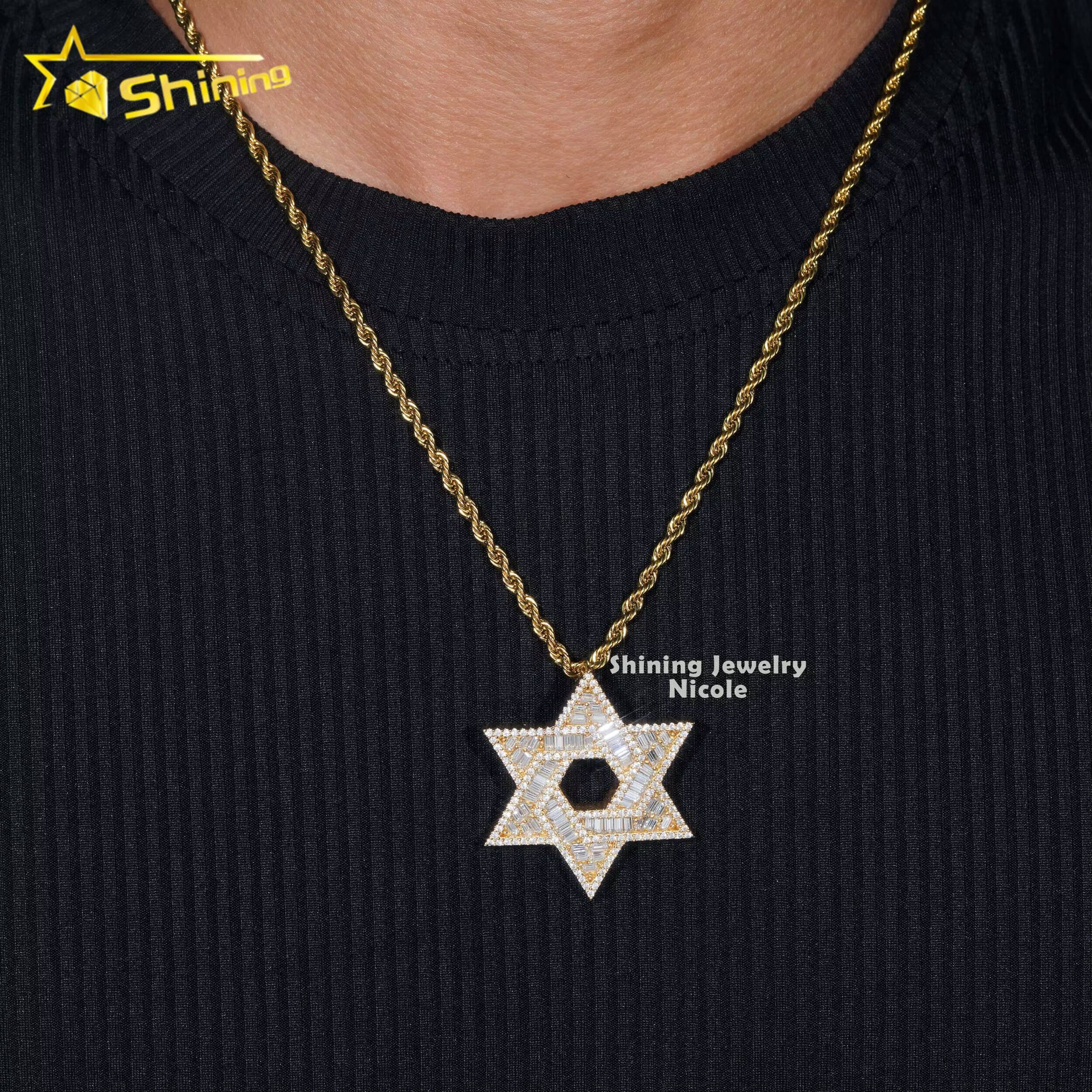 2025Custom High Quality Hip Hop Star 925 Sterling Silver Iced Out Baguette VVS Diamond Moissanite Pendant