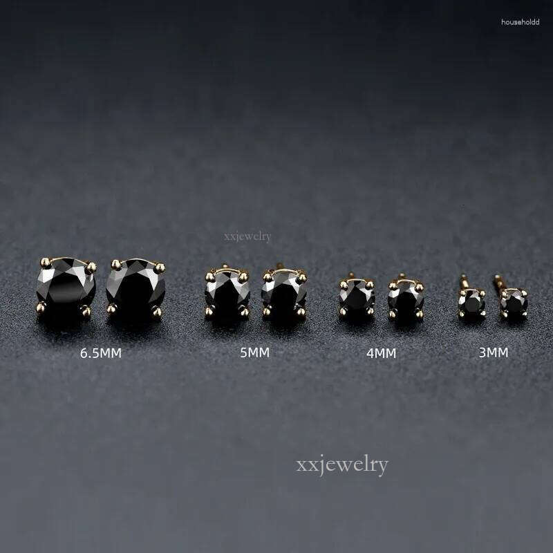 Stud Earrings Anziw Sparkle Real Moissanite Black Dia Sier Gold Ear Piercing Jewelry For Women Men Gifts 3mm/4mm/5mm