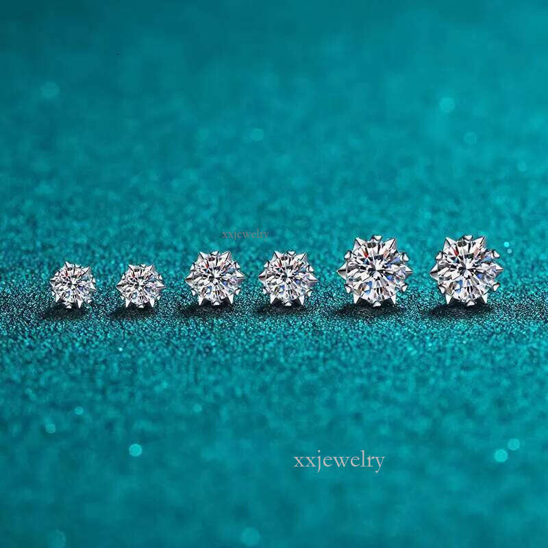 DHCollections Moissanite Stud Earrings Sterling Sier Snowflake Design Passed Dia Test 0.5-2 Ct Perfect Cut for Women Men Hypoallergenic Jewellery Pair