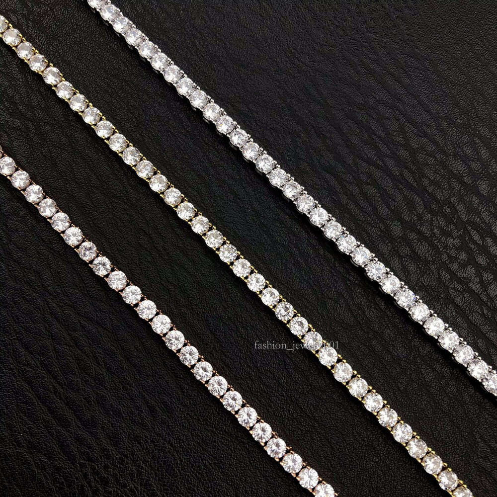 Sterling SIer Dia Bracelet 2MM Iced VVS Moissanite Tennis Link Chain Men Women