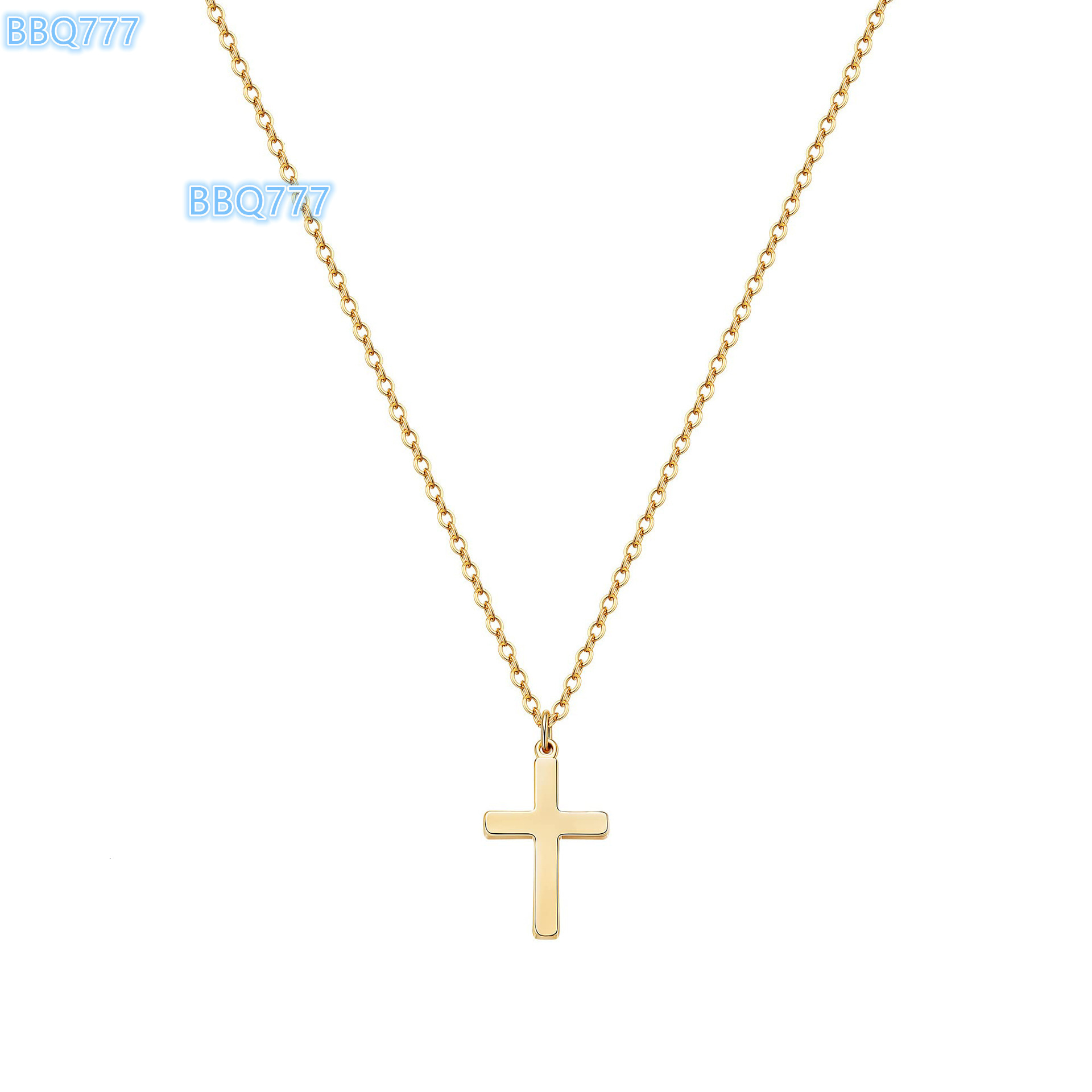 Stylish Chic Refined Exquisite Mens and Womens Universal Stainless Steel 18K Gold Single-layer Simple Cross Pendant Necklace
