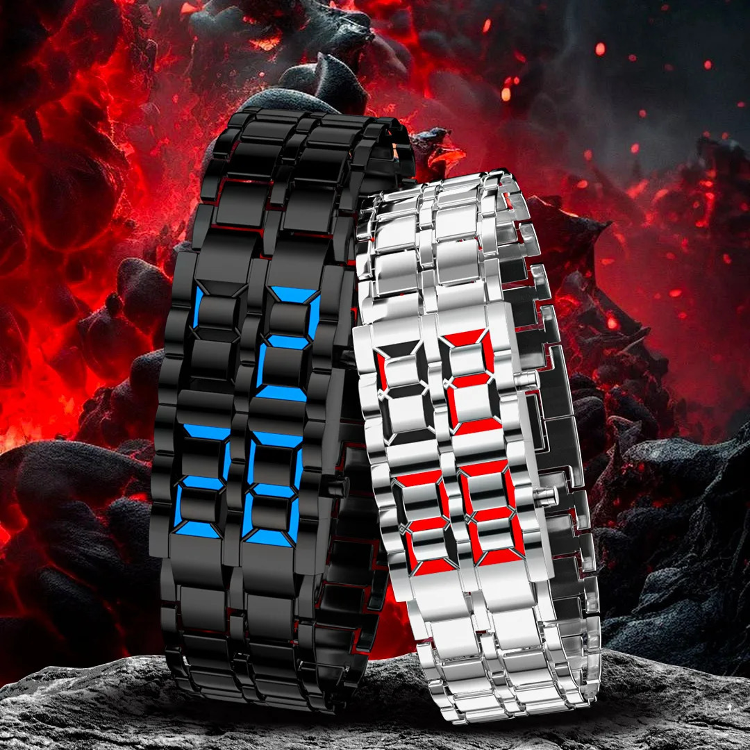 Fashion Mens Digital Lava Wrist Watch Men Black Full Metal Red Blue LED Display Watches Gifts for Male Boy Sport Creative Clock 250724