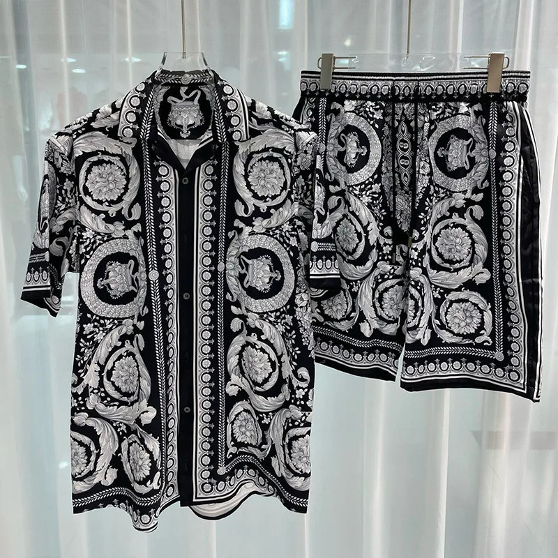 2025 Vintage Men Shirts Sets Summer 3D Print Beach Short Sleeve Shirt Shorts Casual Trip Mens Hawaiian 2 Piece Suit Blouse 250724