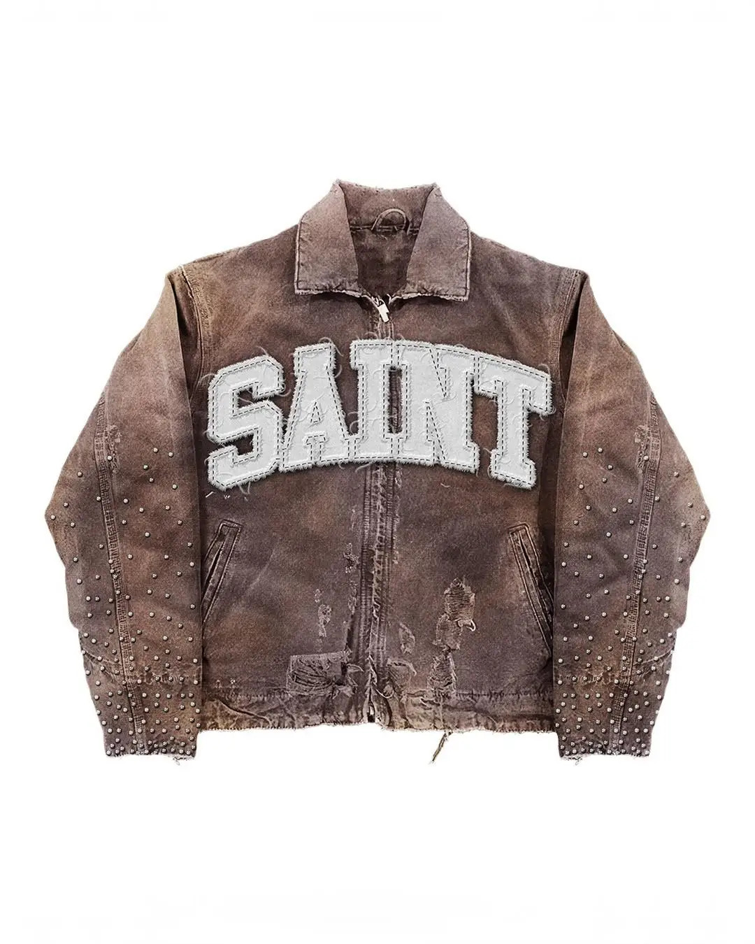 Brown Retro Camouflage Letter Patchwork Jacket Y2K Men Punk Grunge Coats Women Break Hole Hip Hop Loose Jacket Diamonds Clothes 250724