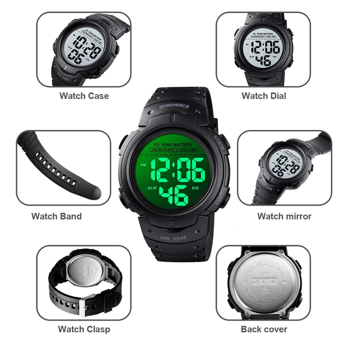 100M Waterproof Digital Wrist Watch for Men with 10-Year Battery Alarm Clock Reloj Hombre 250724