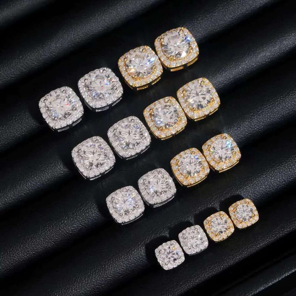 Morganite High-End Custom EarringsHip Hop Jewelry Cluster Sterg Sier VVS Moissanite Fully Iced Out Stud Earring