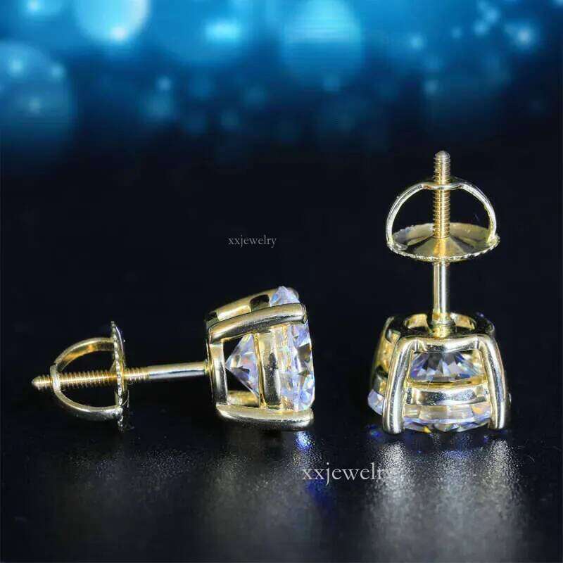 Designer stud earrings with morganite VVS stones, agate stones, hip-hop style, S-shaped, 10K/14K gold round single stud earrings