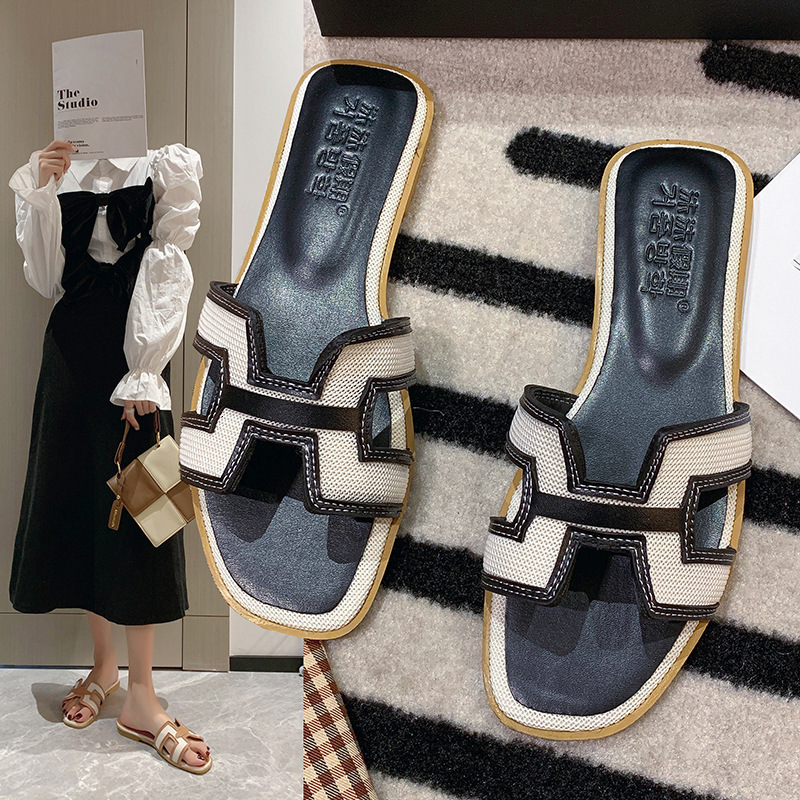 Luxury Brand Designer Shoes Luxury Brand Designer S Soft Sole Women's Slippers 2023 Summer Flat One-Word Slippers Outdoor Fashion Color-Block San