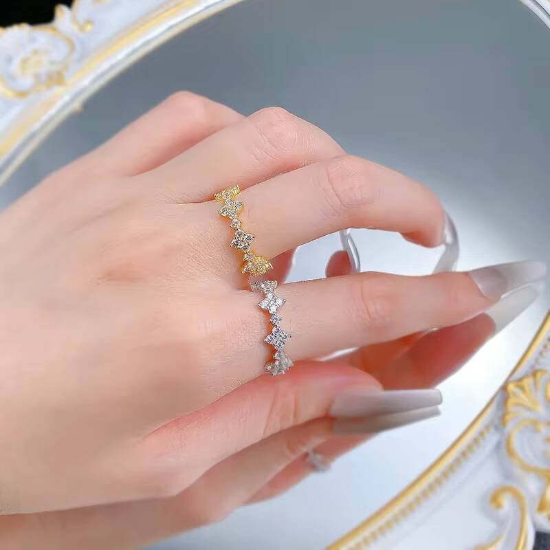 MEENOY Ins Style 18K Gold Plated Infinity Eternity Silver 925 Four Leaf Clover Ring for Women Wedding