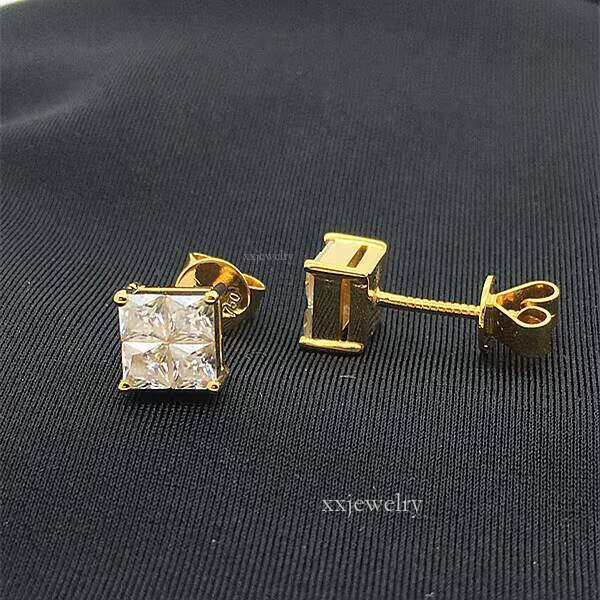 Designer Earrings10K Real Gold Solid Twist Back Carbon Silicon Stone Stud Women's Earrings