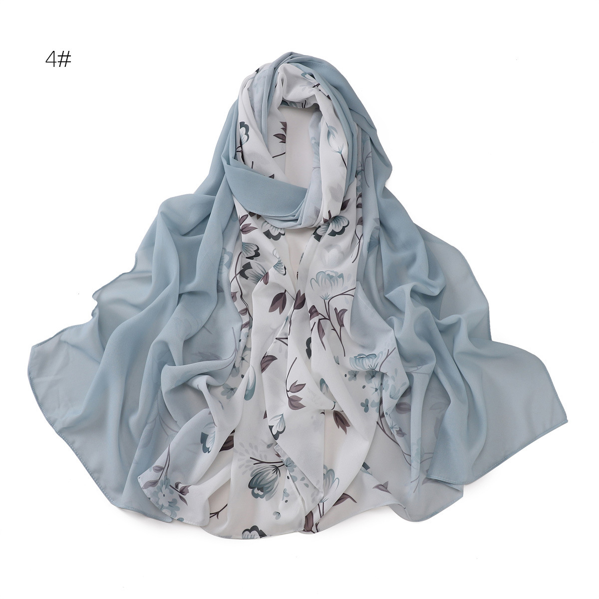 K1484 Cross-border spring and summer new pearl chiffon monochrome plus printed hand-painted gradient floral gauze scarf women's long scarf head w