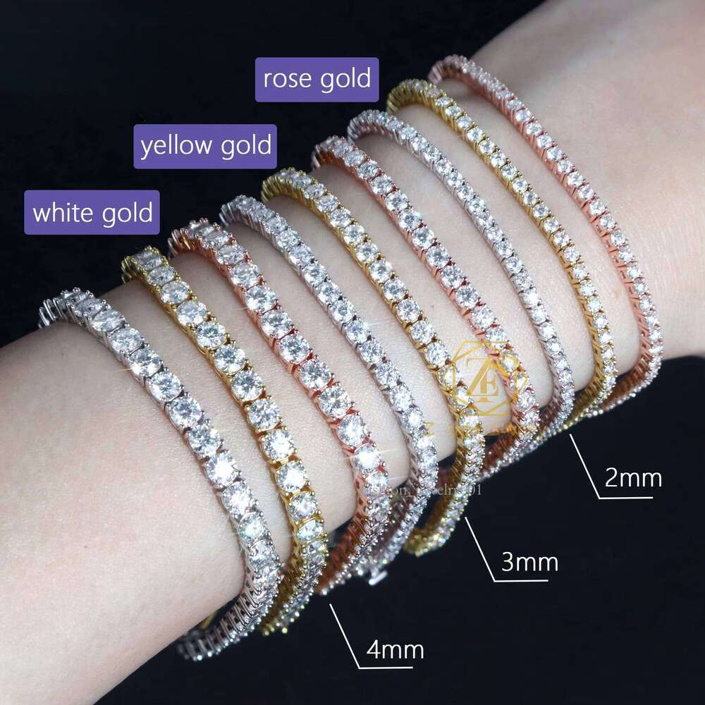 Factory Price Sier Chain D Color 2mm 3mm 4mm Dia Hiphop Jewelry Moissanite Tennis Link Necklace