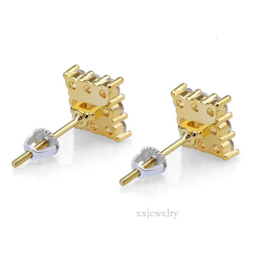 Gold Plated Hip Hop Cubic Zirconia Square Stud Earrings for Men Women Iced Out Dia Earring Studs Ear Piercing Punk Rock Rapper Jewelry Wholesale