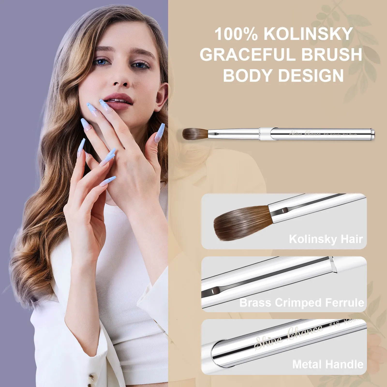 Shine Chance Acrylic Nail Art Brush 100% Pure Kolinsky Hair Oval Nail Brush for Acrylic Application Professional Nail Brush 250724