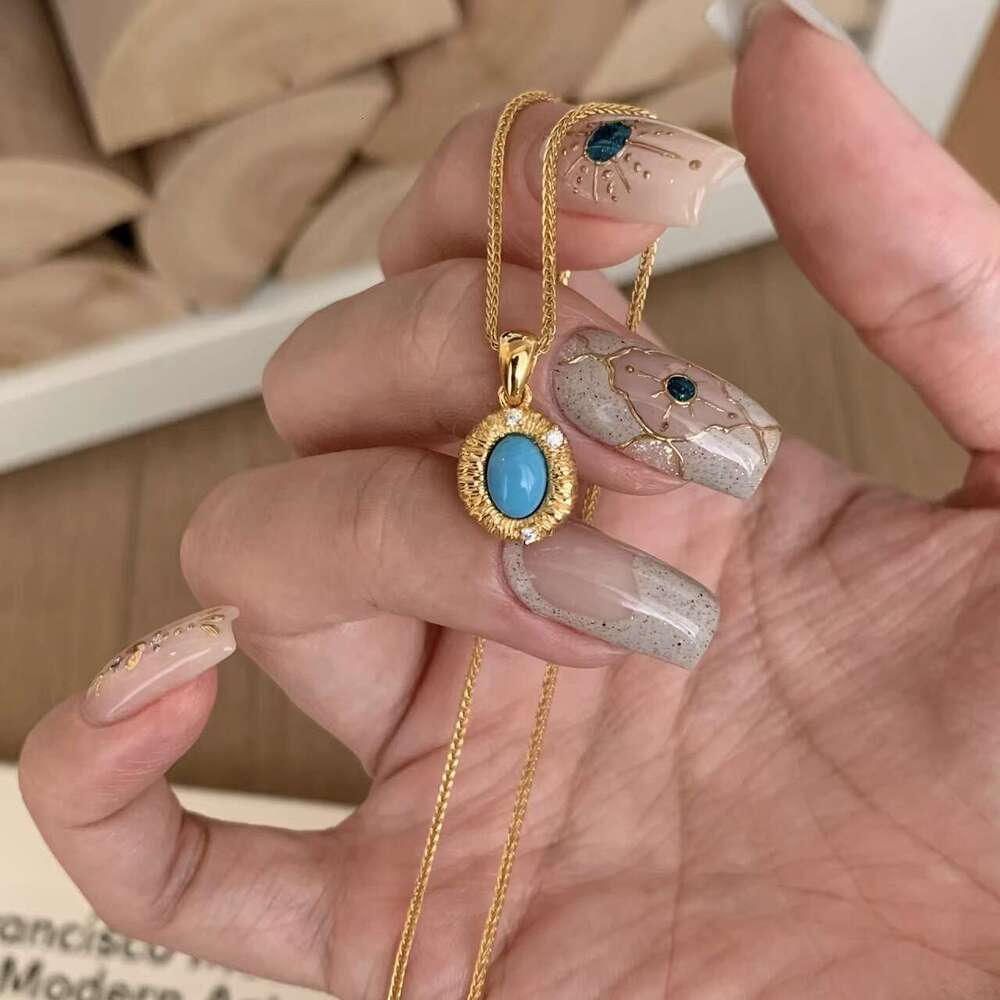 INS Luxury jewelry designer necklace bracelet earring set vintage style handmade brushed blue pine necklace high-end luxury ring temperament earring P