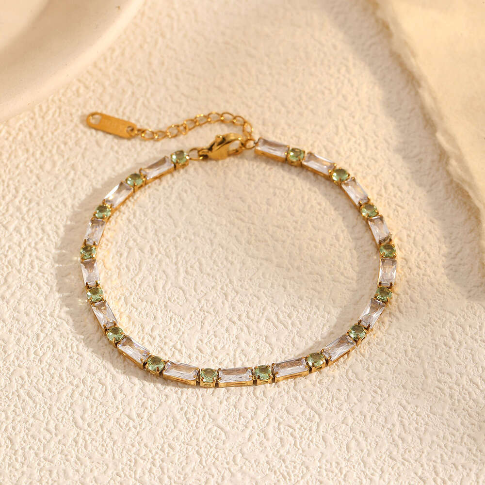 INS Luxury jewelry designer bracelet tennis bracelet high-end fashion full diamond stainless steel bracelet 18K gold emerald zircon titanium steel jew