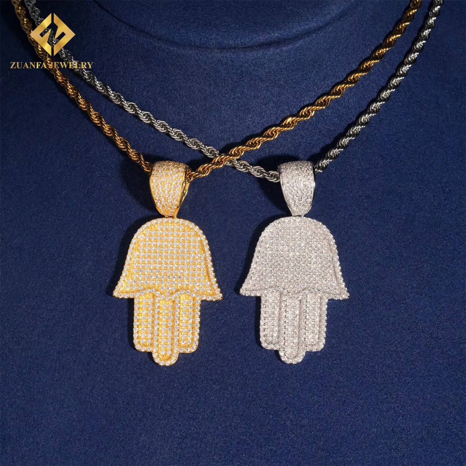 GRA Certificate Hip Hop VVS Moissanite Jewelry Charm Pendant 925 Solid Silver Custom Iced Out Diamond Hamsa Hand Pendant