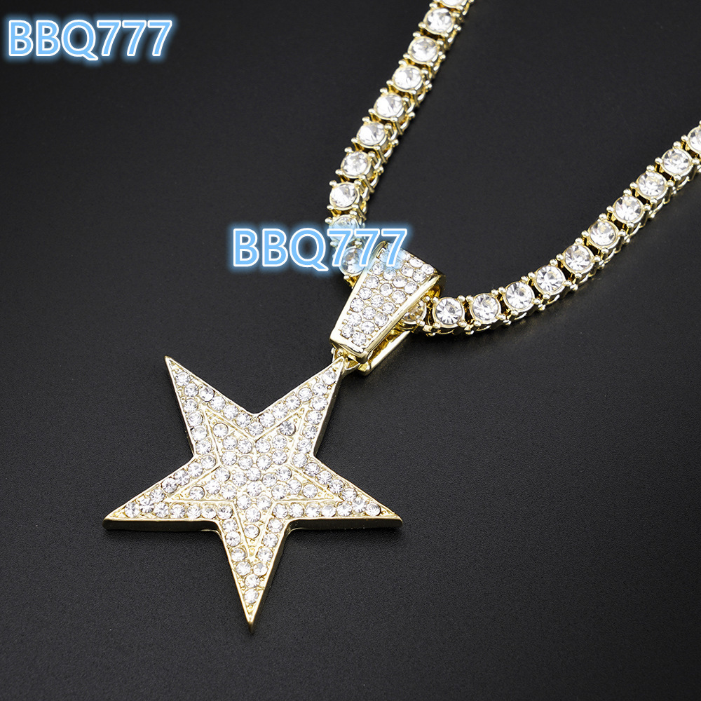 European American Style Hip Hop Five-Pointed Star Necklace Best-Selling Alloy Inlaid Pendant Moissanite Pendants Charms