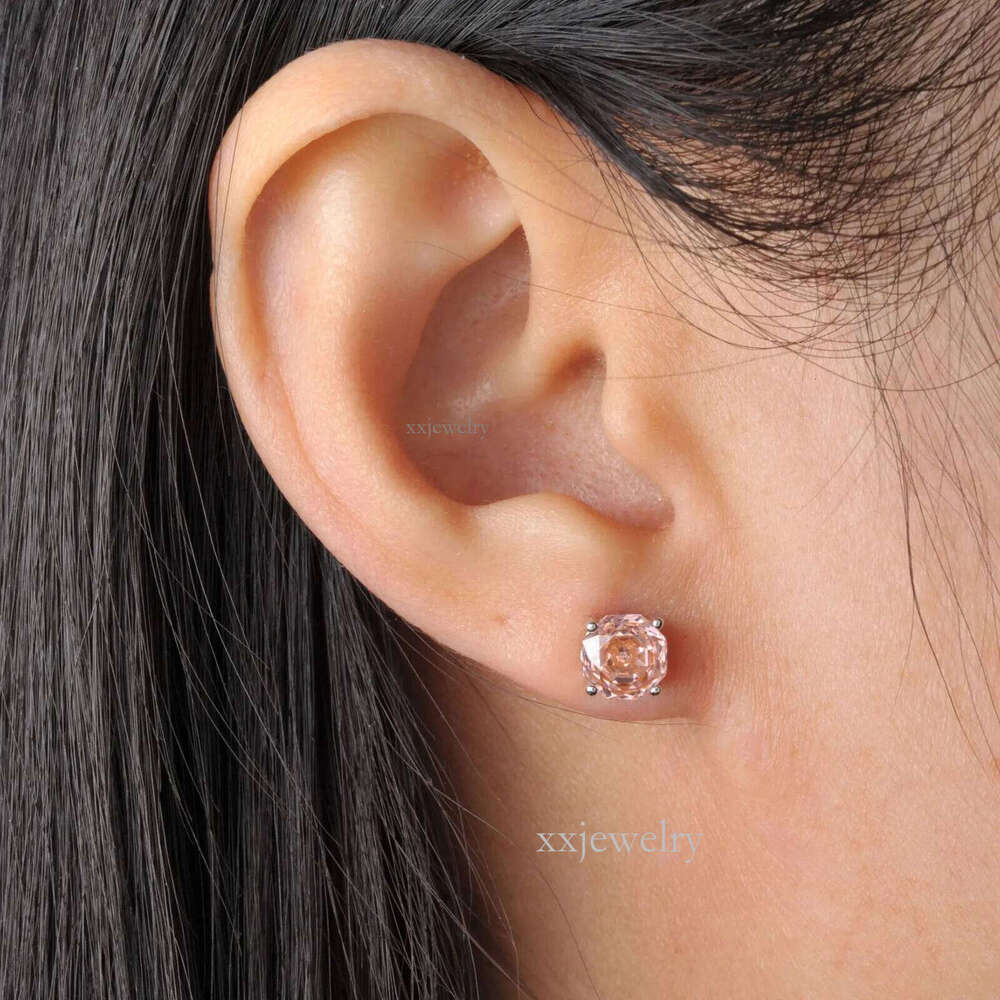 Potiy 2ct 5A Octagon Rose Cut Cubic Zirconia Morganite Pink Solitaire Stud Earrings Gift For Her Sterling Sier 250122