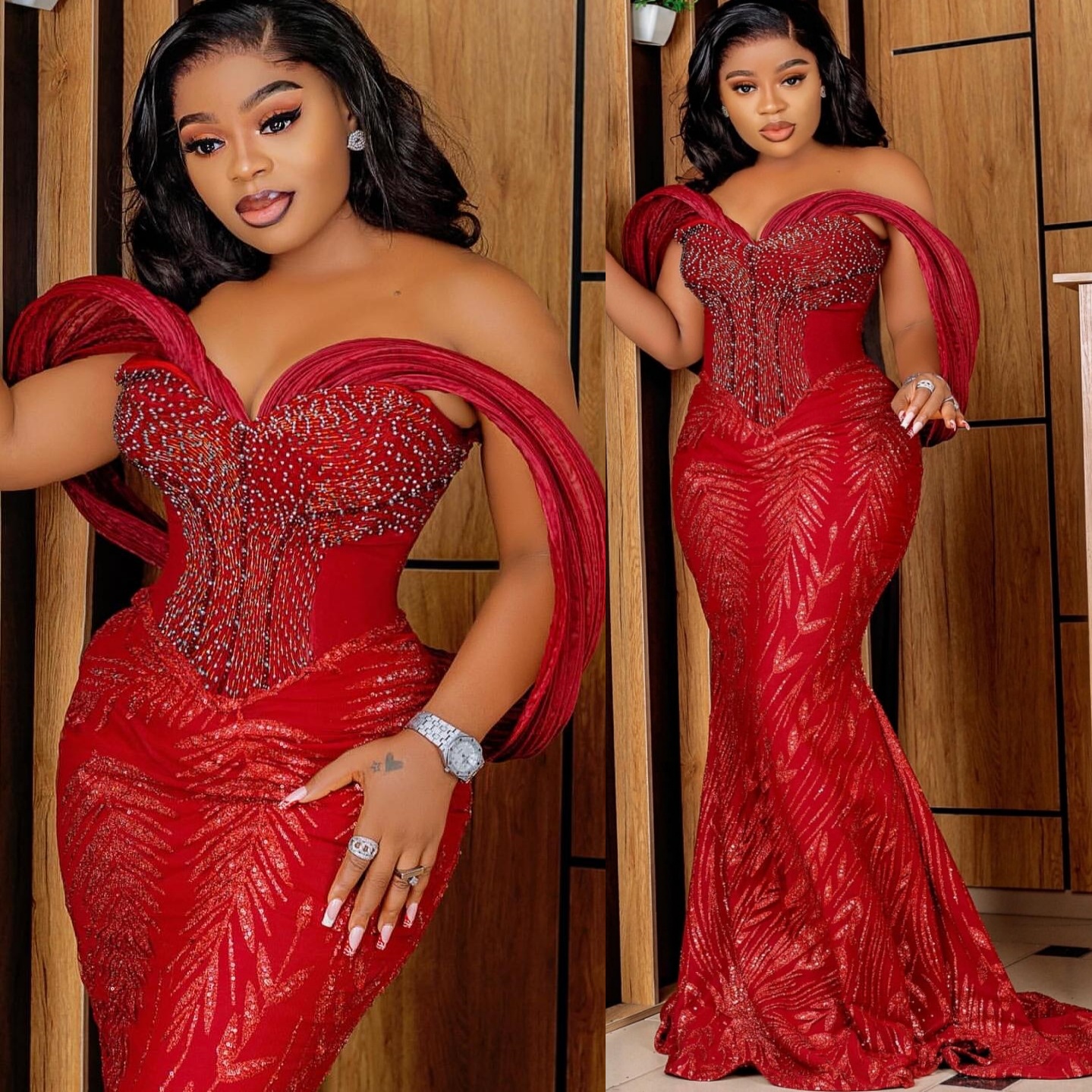 Red Mermaid Evening Dresses Beaded Sweetheart Sequined Stylish Prom Formal Party Second Birthday Engagement Gowns Plus Size Dress For Special Occasion