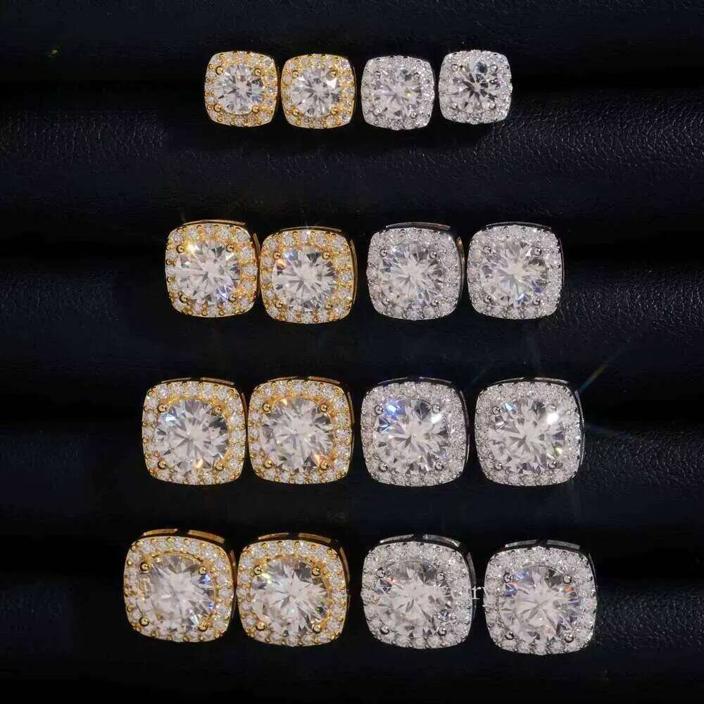 Morganite High-End Custom EarringsHip Hop Jewelry Cluster Sterg Sier VVS Moissanite Fully Iced Out Stud Earring