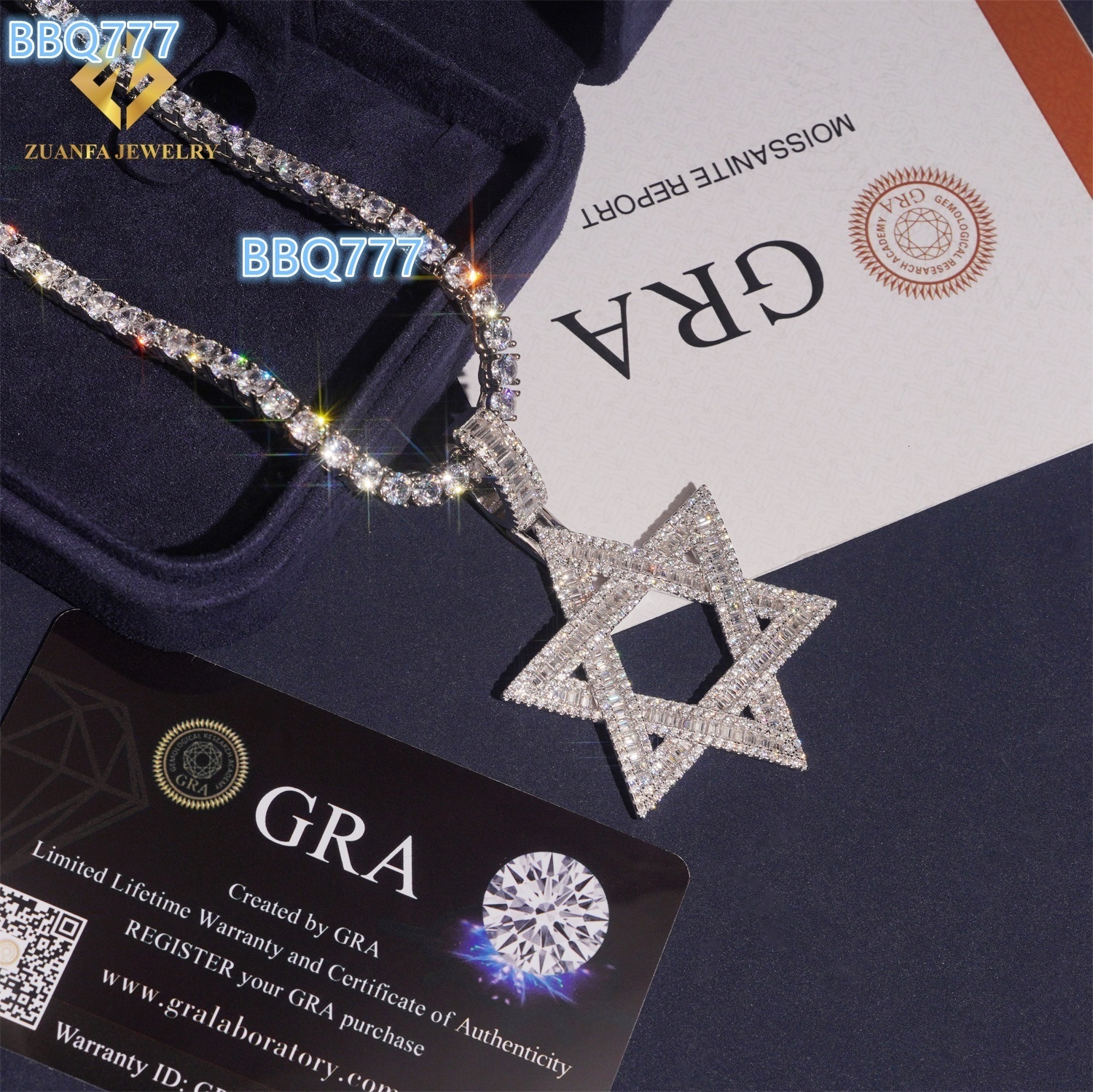 New Fashion Hip Hop Moissanite Jewelry 925 Silver VVS Moissanite Diamond Custom Iced Out Baguette Star Shape Pendant