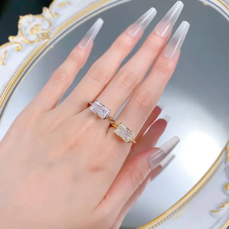 MEENOY Minimalist Silver 925 18K Gold Cz Cubic Baguette Zircon Solitaire Ring for Women Valentine Gift