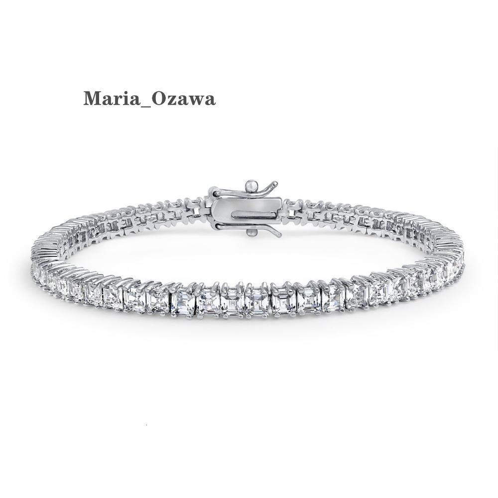 Wholesales White Gold Princess Cut Cubic Zircon 925 Sterling Silver Tennis Bracelets for Women Jewelry