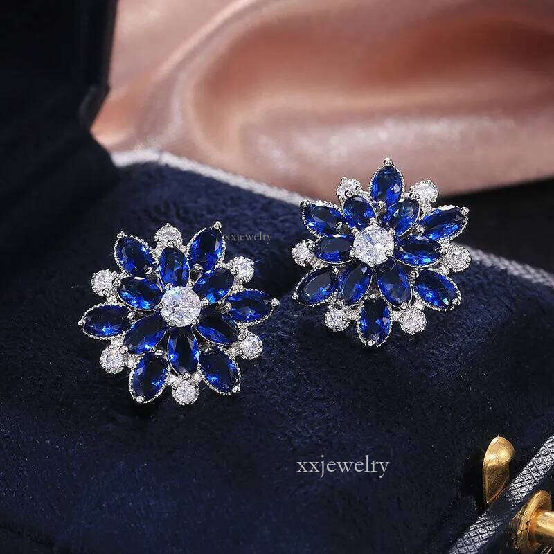 Summer Beach Moissanite Flower Earrings For Women Sterling Sier Double Shining CZ Zircon Dia Stud Earring brincos Wedding Party Gifts