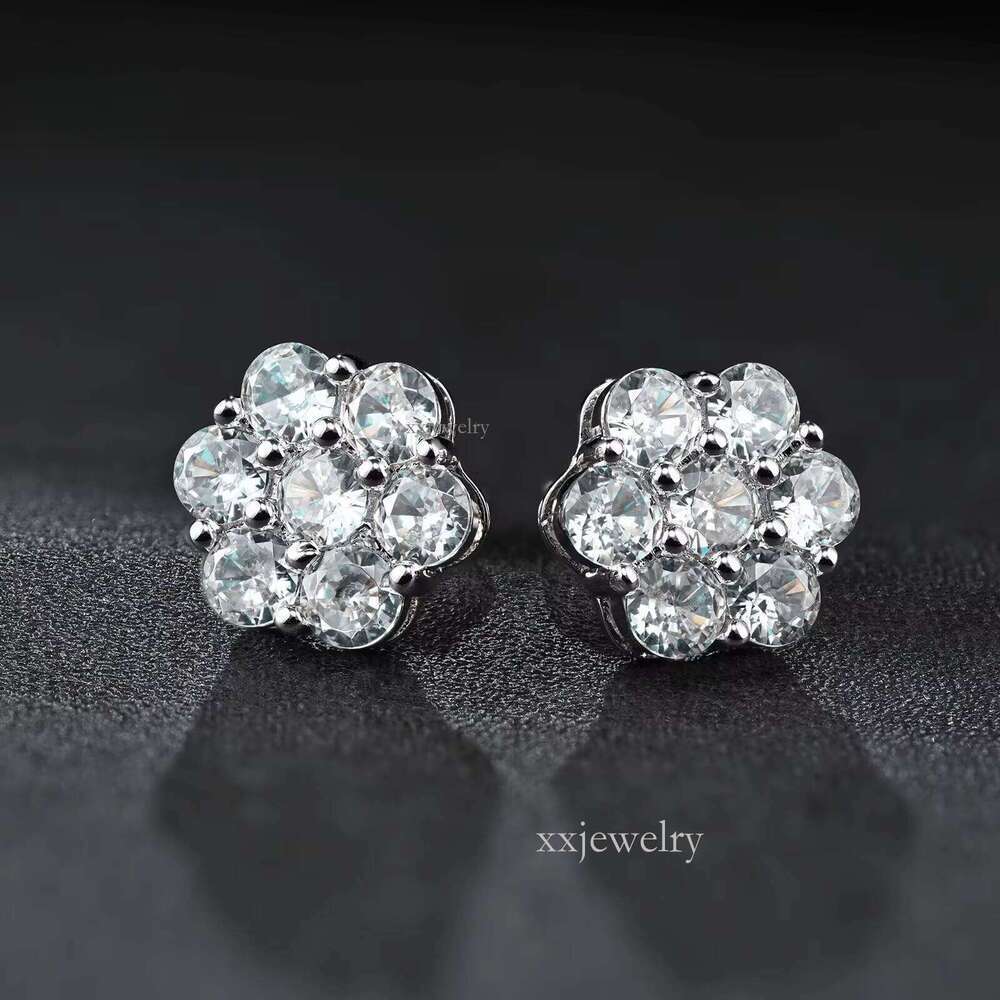 Tester Suower Cluster Sterling Sier VVS Moissanite Earrings Unisex Gold Plated