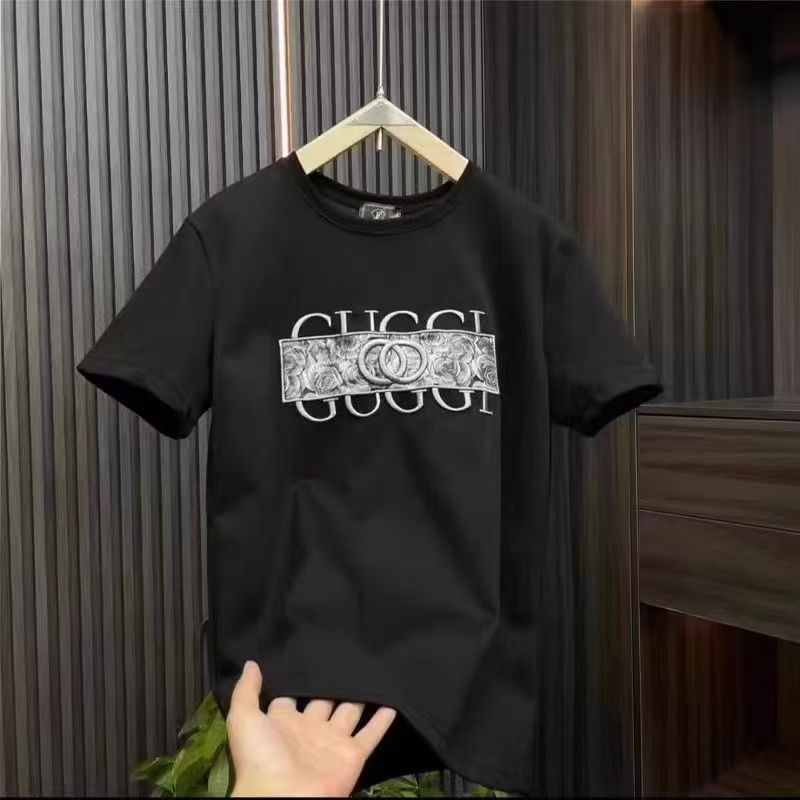 Teen Boys Heavyweight Cotton Men's Embroidered Tee - 2025 Summer Crew Neck Streetwear Top