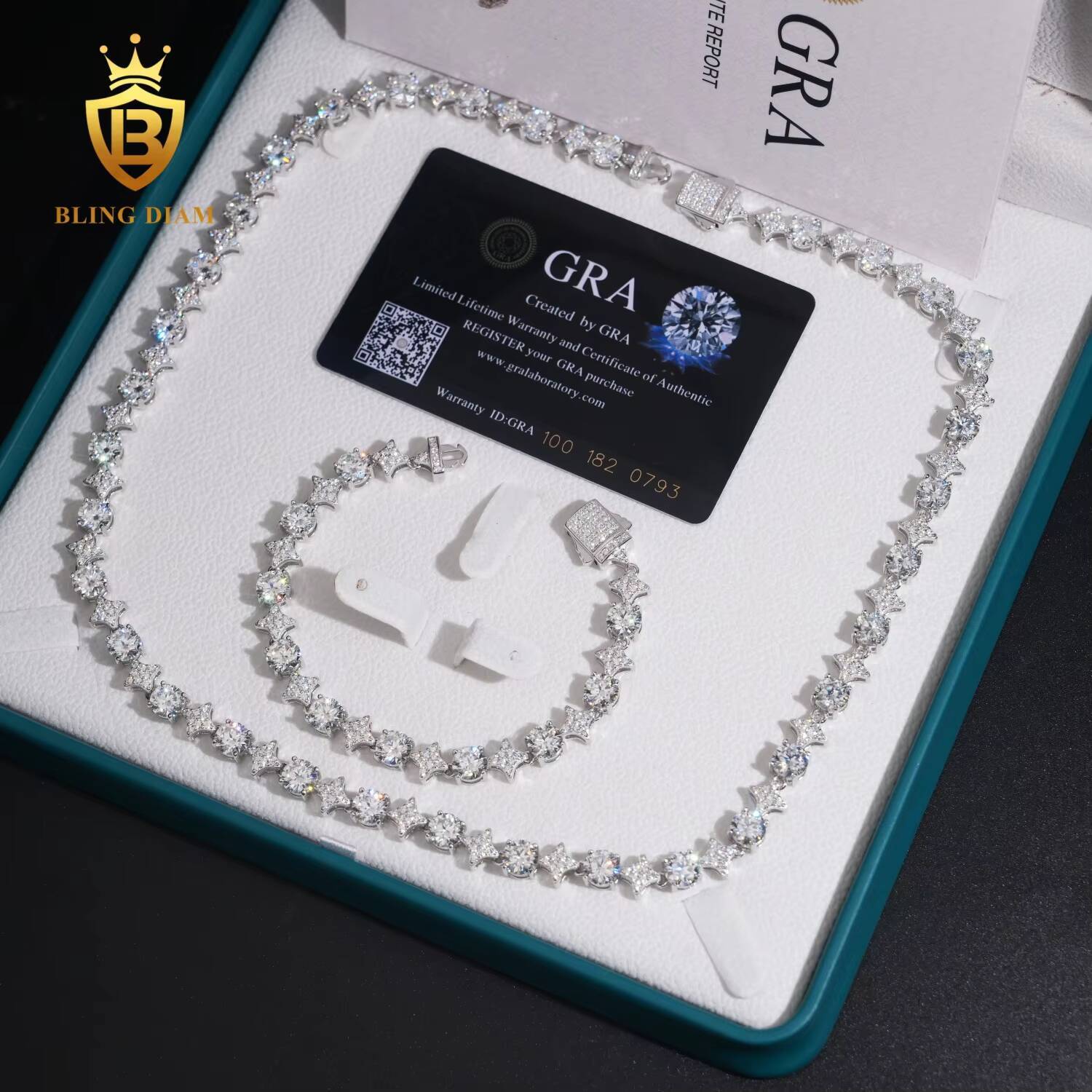 Design New 8mm Iced Out Fashion Star Shape Tennis Chain 925 Silver Moissanite Necklace Bracelet Pass Diamond Tester