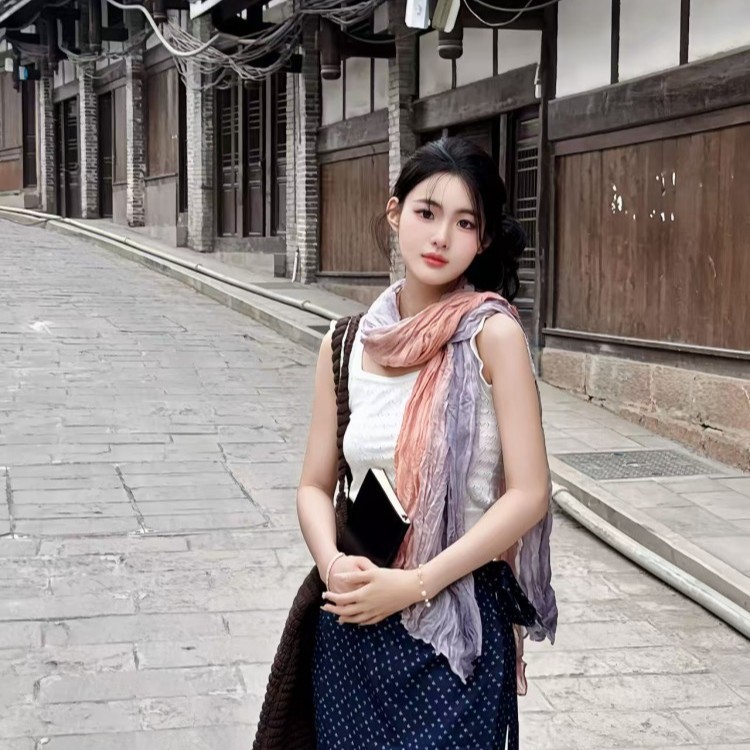 K1498 Korean style atmosphere forest style autumn and winter tie-dyed cotton and linen scarf for women thin style oversized literary shawl high-end sc