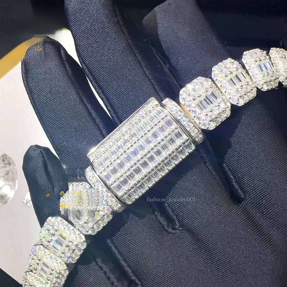 Fashion GRA Certificates Sier 13mm Iced Out Hip Hop VVS1 baguette Moissanite Dia Cluster Tennis Chain Necklace