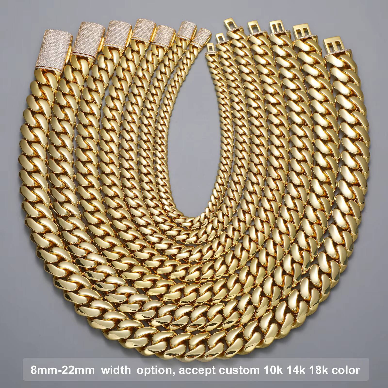 Jewelry Wholesale Bulk 10 Pcs/set 10-22mm 10K 14K 18K 24K Gold Heavy Choker Cubana Solid Miami Cuban Link Chain Necklace for Men