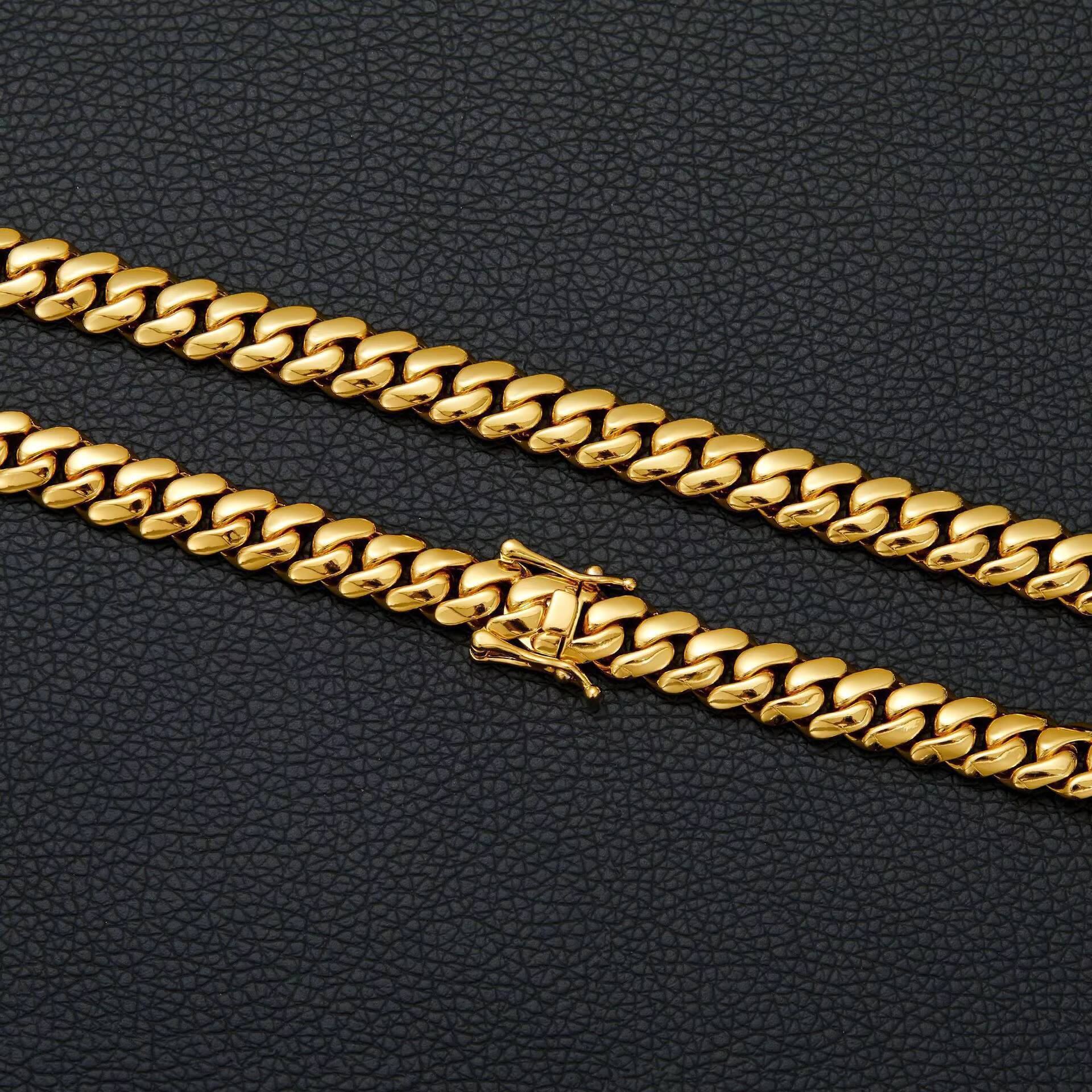 Wholesale Mens Stainless Steel Miami Cuban Link Necklace Hiphop Chain with Gold Plating Non-Tarnish Trendy Style for Men Women