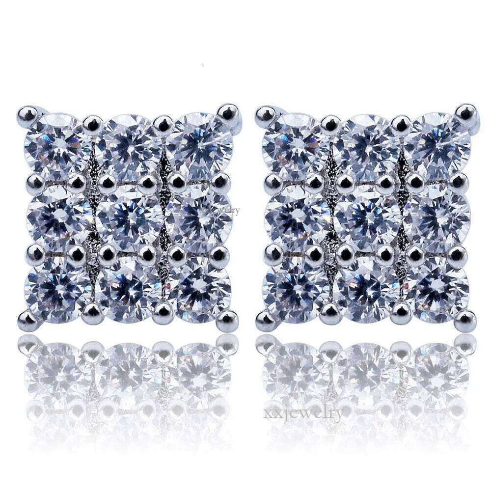 Gold Plated Hip Hop Cubic Zirconia Square Stud Earrings for Men Women Iced Out Dia Earring Studs Ear Piercing Punk Rock Rapper Jewelry Wholesale