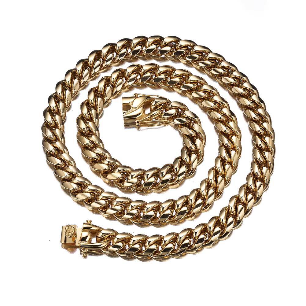 Wholesale 6-14mm Titanium Cuban Necklace Hip Hop 18k Gold Plated Cuban Bracelet Mens Miami Stainless Steel Cuban Link Chain