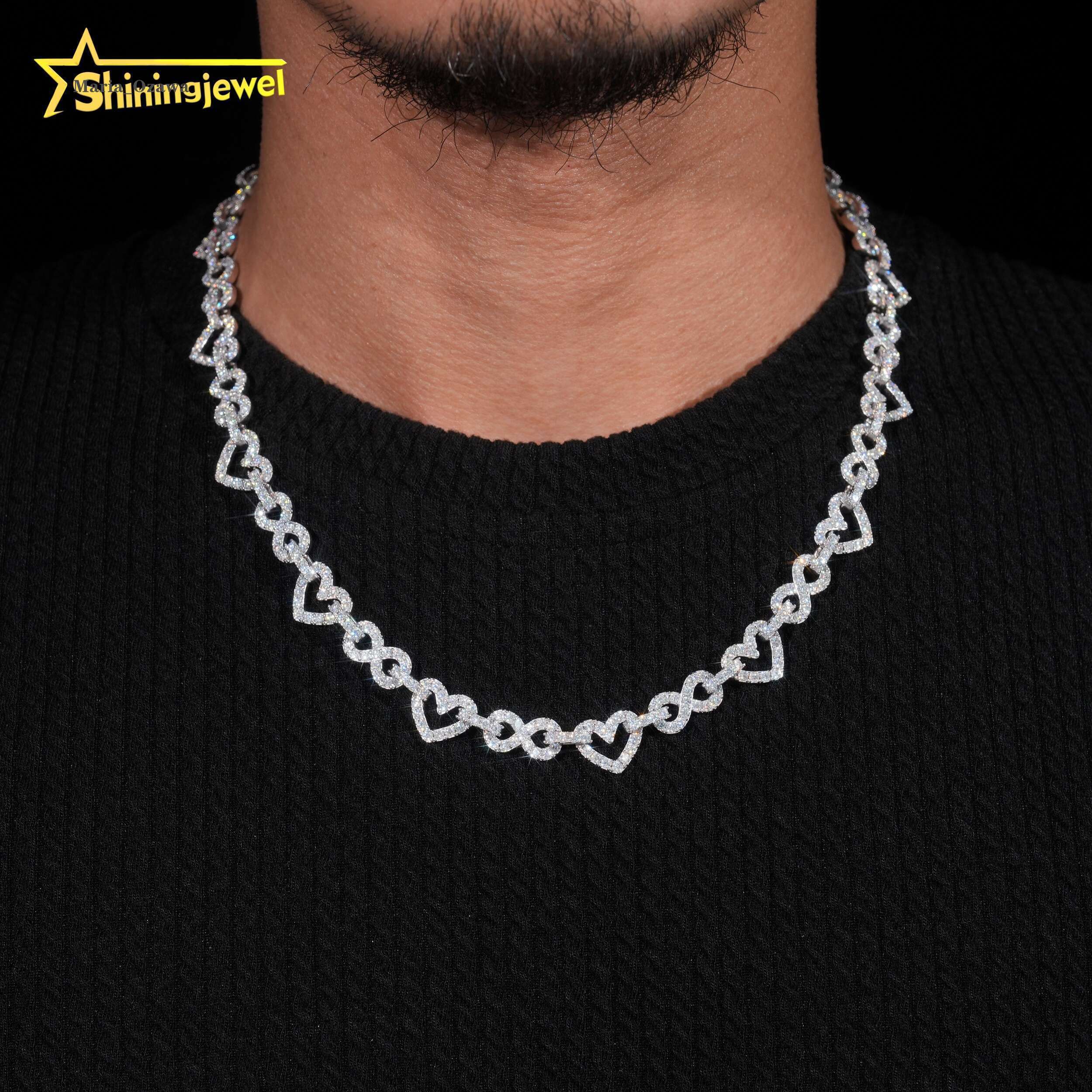Valentines Day Gift 8.5mm Heart Shape Infinity Links Hip Hop Rock Moissanite Cuban Chain 925 Silver Moissanite Necklace Women