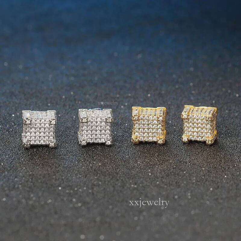 Morganite stud earrings for men - vintage style gold-plated earrings, punk-style ice crystal diamond earrings, hip-hop style women's accessories