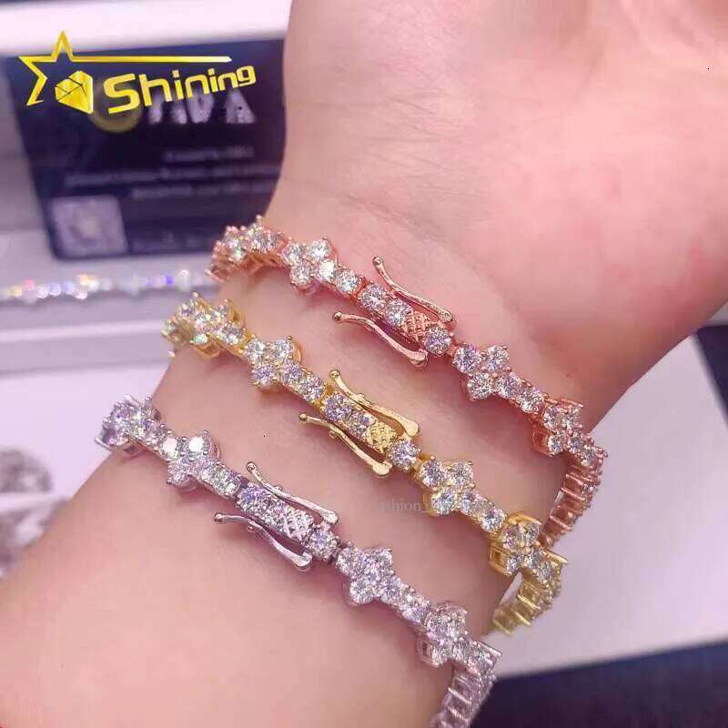 Shining Jewelry Pass Tester S Sier 3mm VVS Moissanite Bracelet Cross Design Dia Tennis Chain