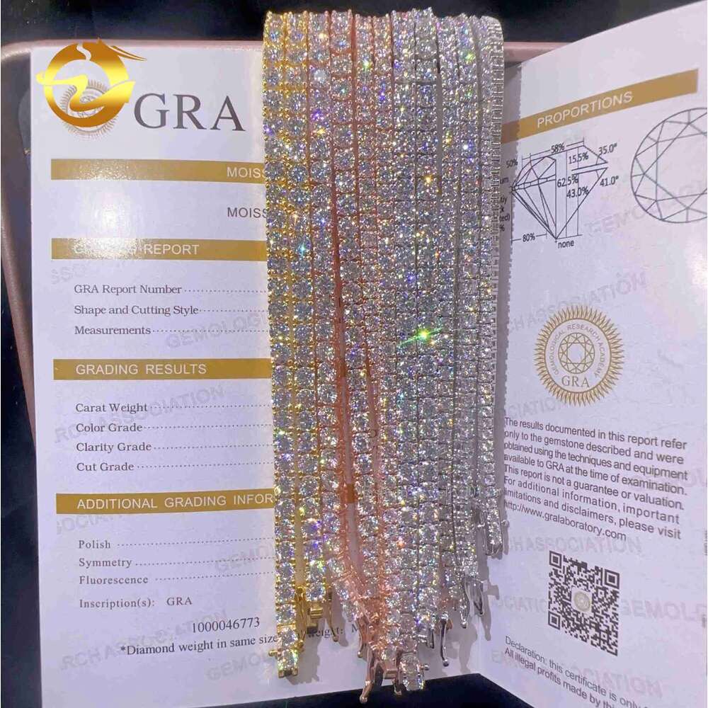 2mm 3mm 4mm 5mm Hip Hop Necklace Sier vvs moissanite tennis chain women mens necklace pass dia tester Chain